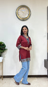 Ananya Mashru Silk Ajrakh Short Kurti with Hand Mirror Work