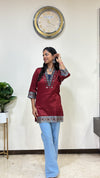 Ananya Mashru Silk Ajrakh Short Kurti with Hand Mirror Work
