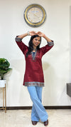 Ananya Mashru Silk Ajrakh Short Kurti with Hand Mirror Work