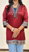 Ananya Mashru Silk Ajrakh Short Kurti with Hand Mirror Work