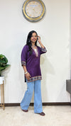 Ananya Mashru Silk Ajrakh Short Kurti with Hand Mirror Work