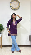 Ananya Mashru Silk Ajrakh Short Kurti with Hand Mirror Work