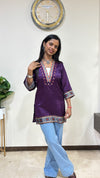 Ananya Mashru Silk Ajrakh Short Kurti with Hand Mirror Work