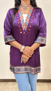 Ananya Mashru Silk Ajrakh Short Kurti with Hand Mirror Work