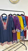 Ananya Mashru Silk Ajrakh Short Kurti with Hand Mirror Work
