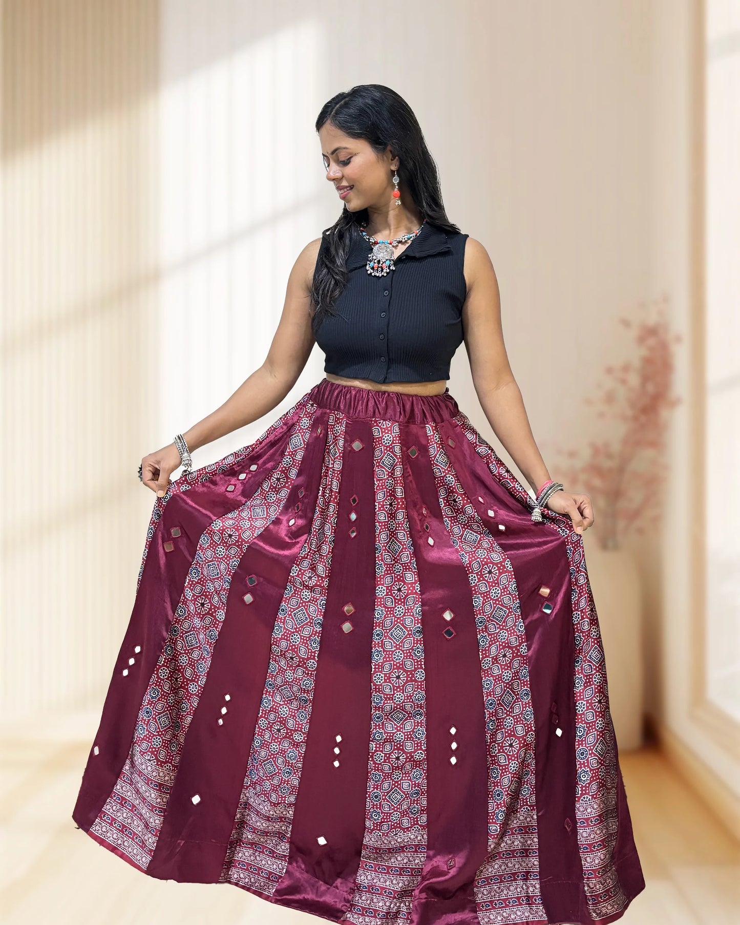 Twinkle Mashru Silk Flared Skirt