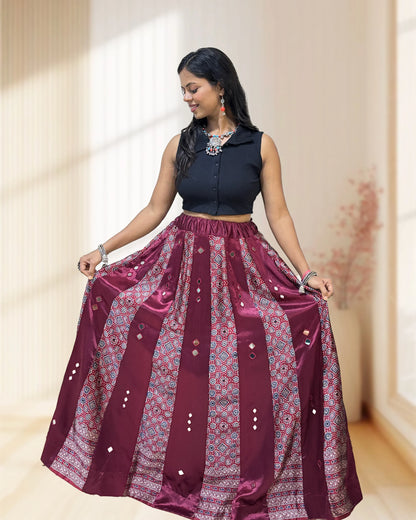 Twinkle Mashru Silk Flared Skirt