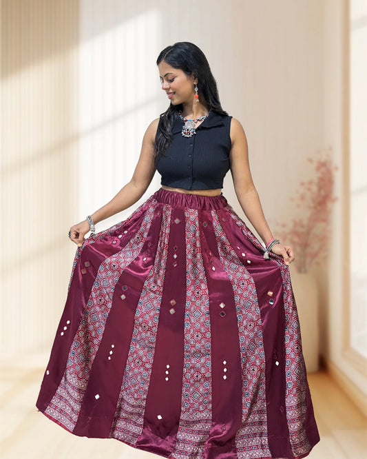 Twinkle Mashru Silk Flared Skirt