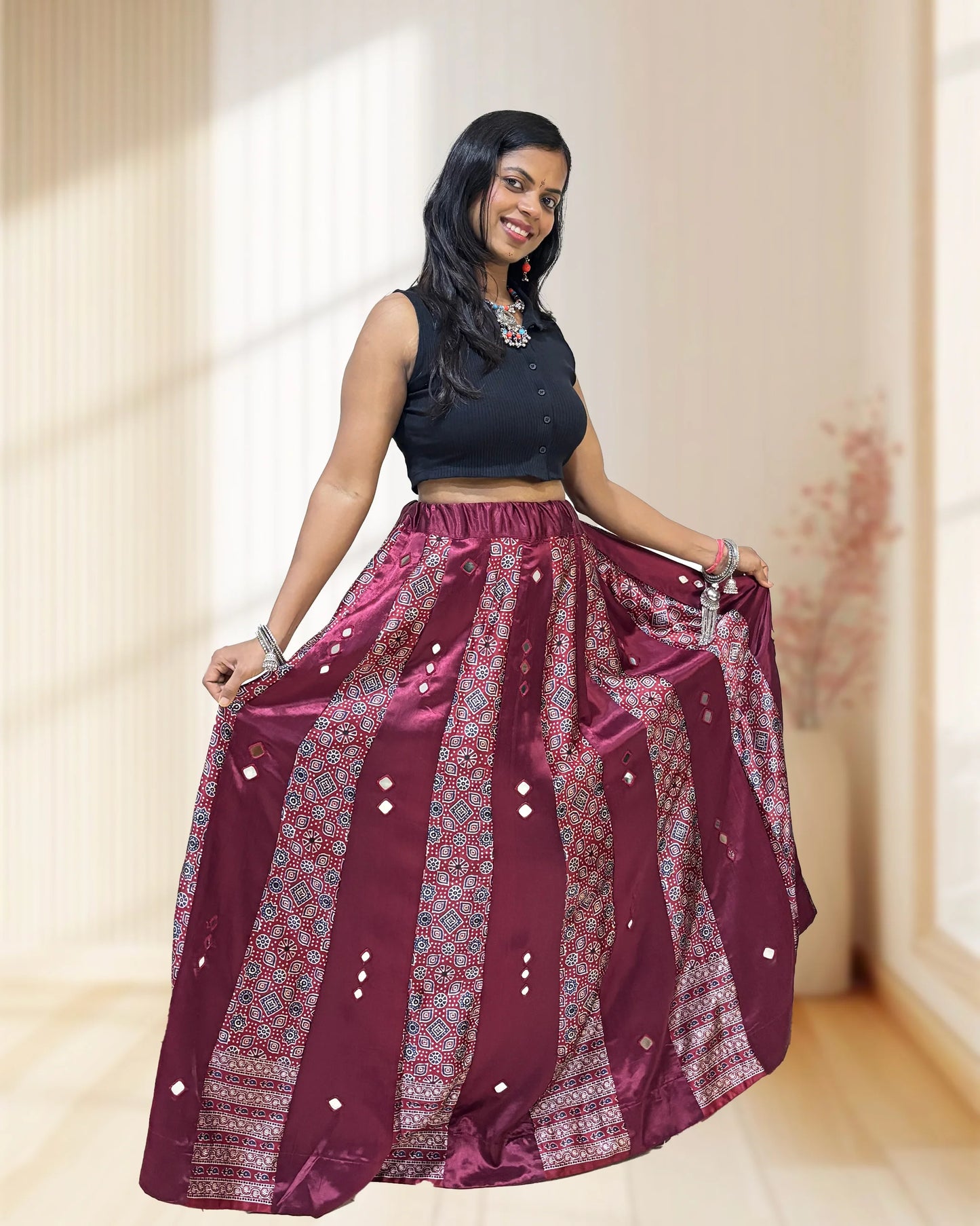 Twinkle Mashru Silk Flared Skirt