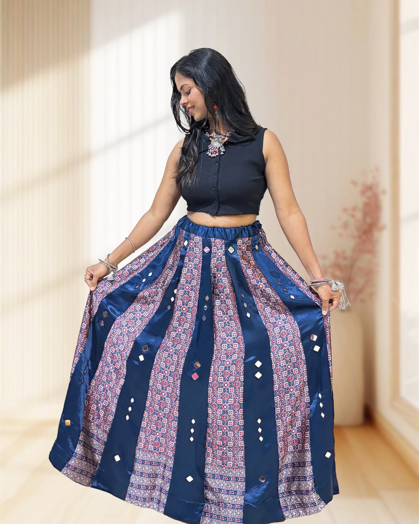 Twinkle Mashru Silk Flared Skirt