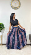 Pure Mashru Silk Ajrakh 5 Meter Flare Twinkle Skirt with Hand Mirror Work
