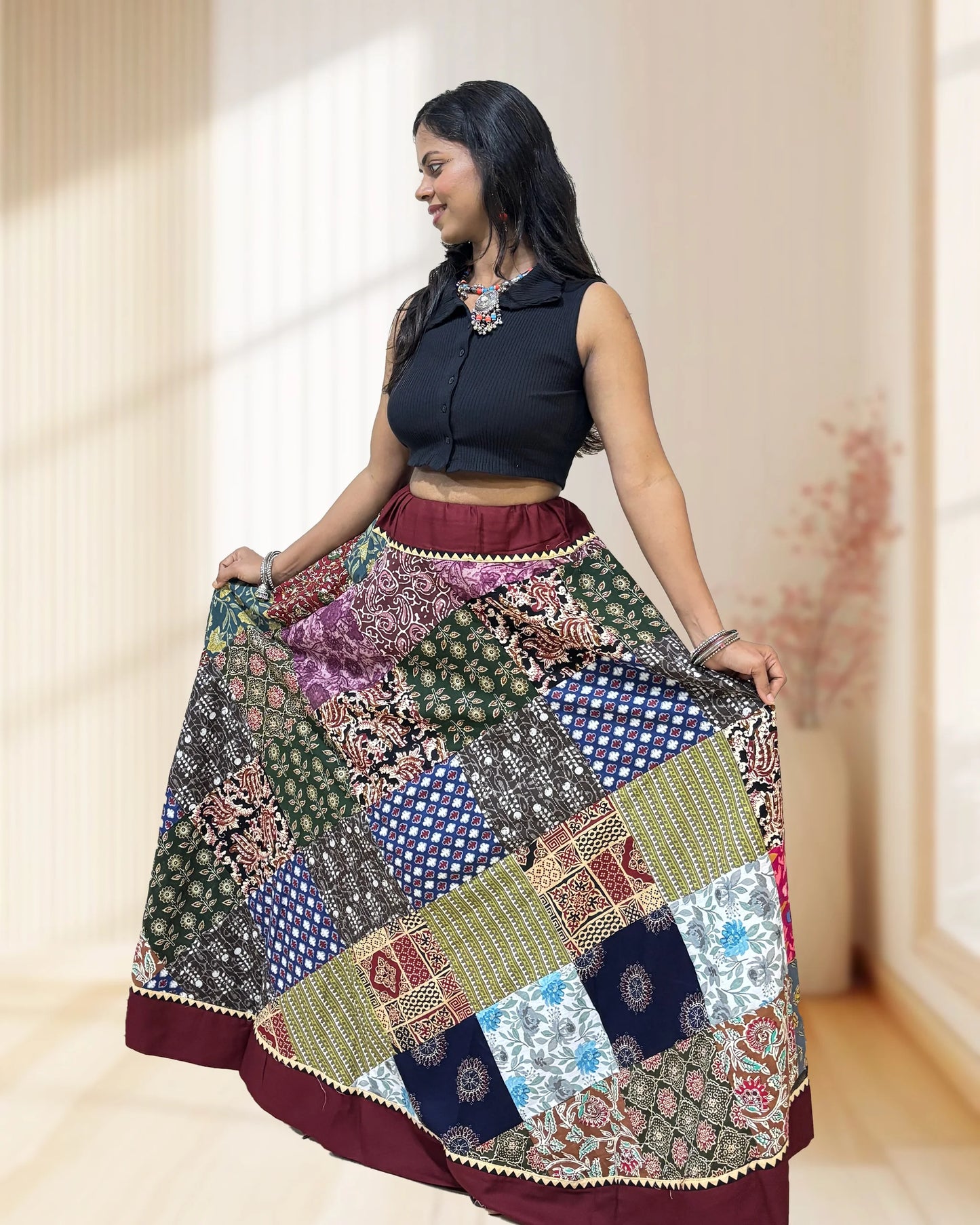 Madhuri Ajrakh Flared Skirt