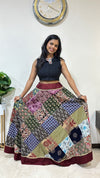 Vegetable Dyed Premium Cotton Ajrakh 6 Meter Flare Patch Work Madhuri Skirt