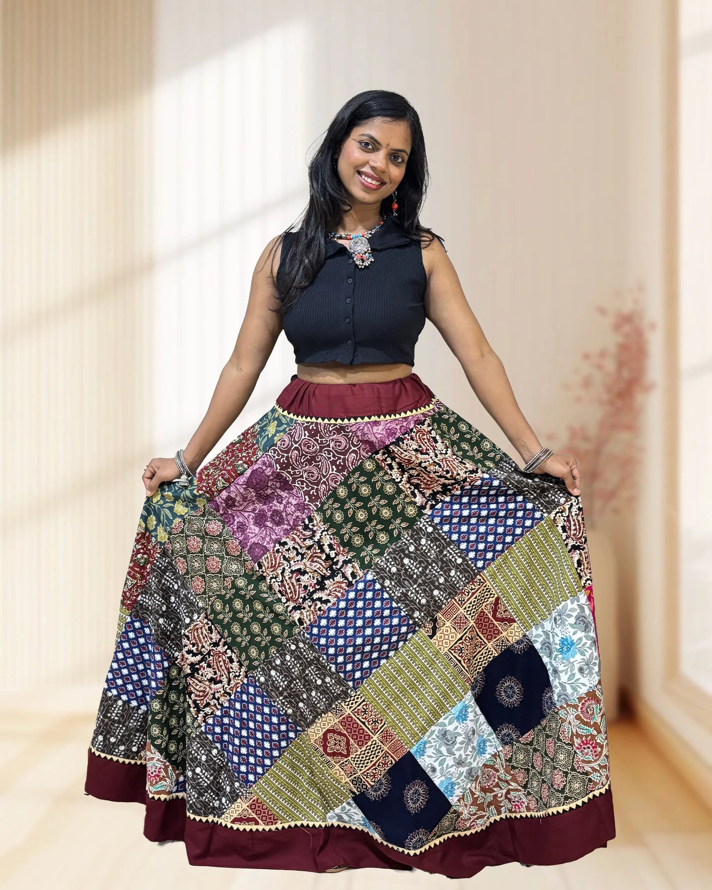 Madhuri Ajrakh Flared Skirt