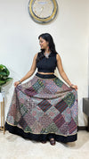 Vegetable Dyed Premium Cotton Ajrakh 6 Meter Flare Patch Work Madhuri Skirt
