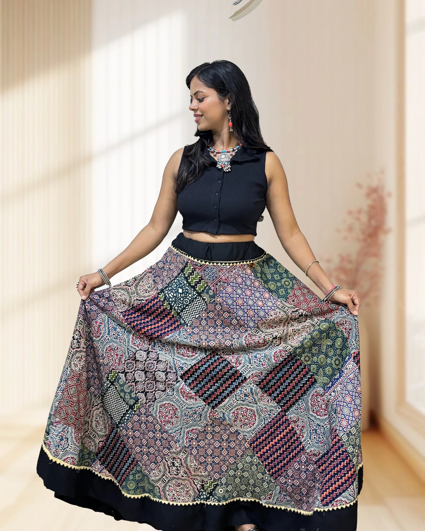 Madhuri Ajrakh Flared Skirt