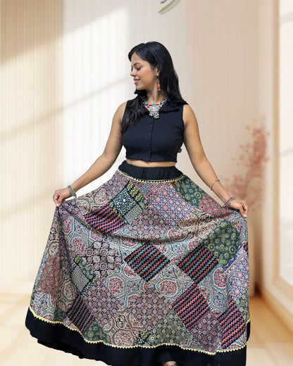 Madhuri Ajrakh Flared Skirt