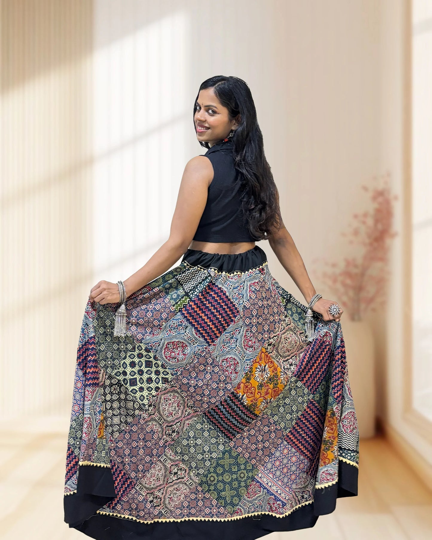 Madhuri Ajrakh Flared Skirt