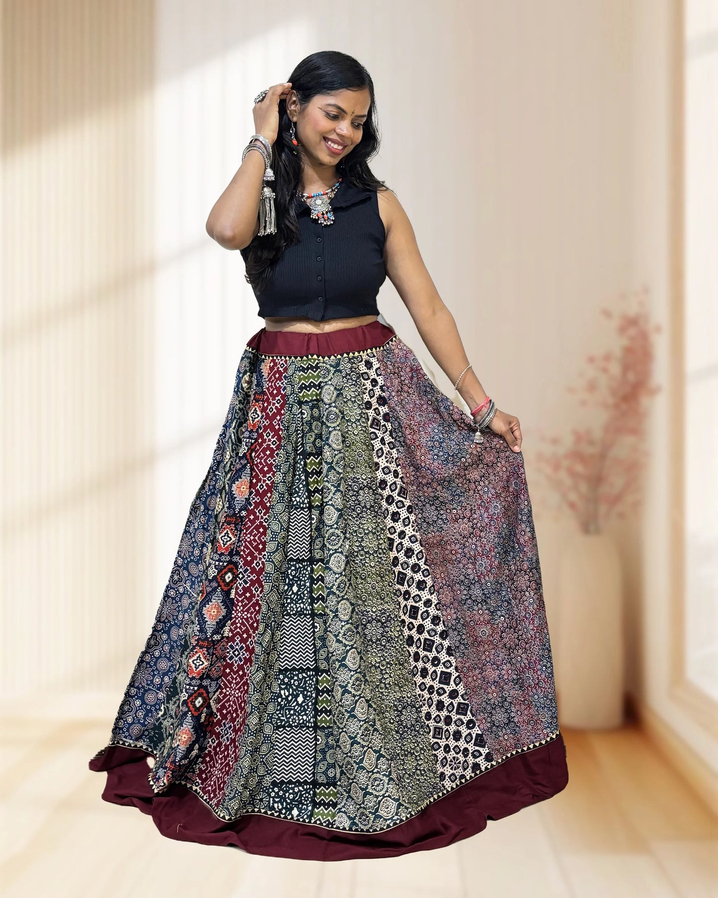 Alia Ajrakh Flared Skirt