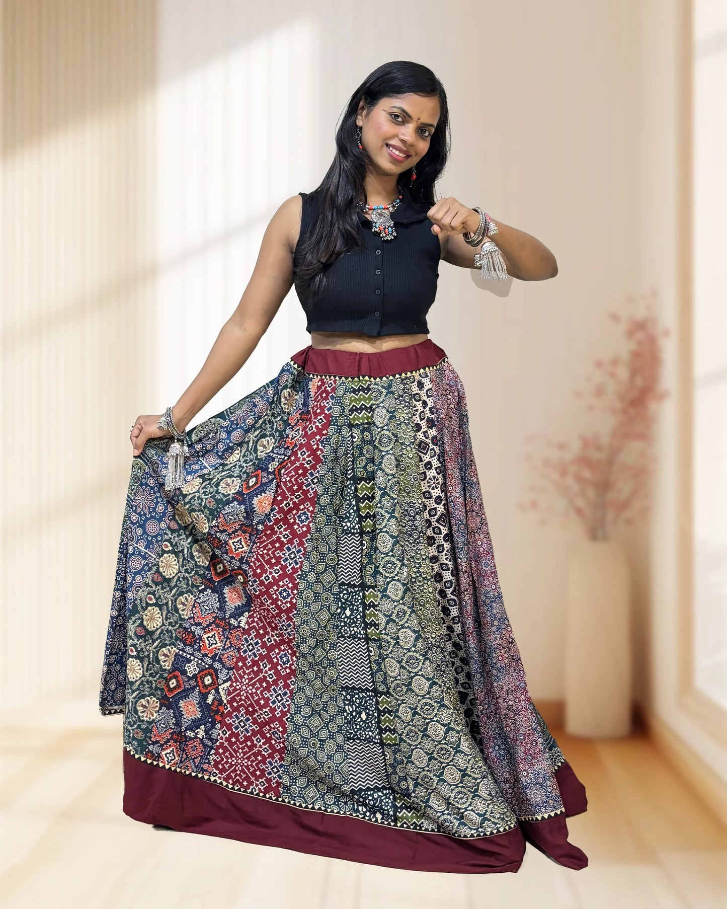 Alia Ajrakh Flared Skirt