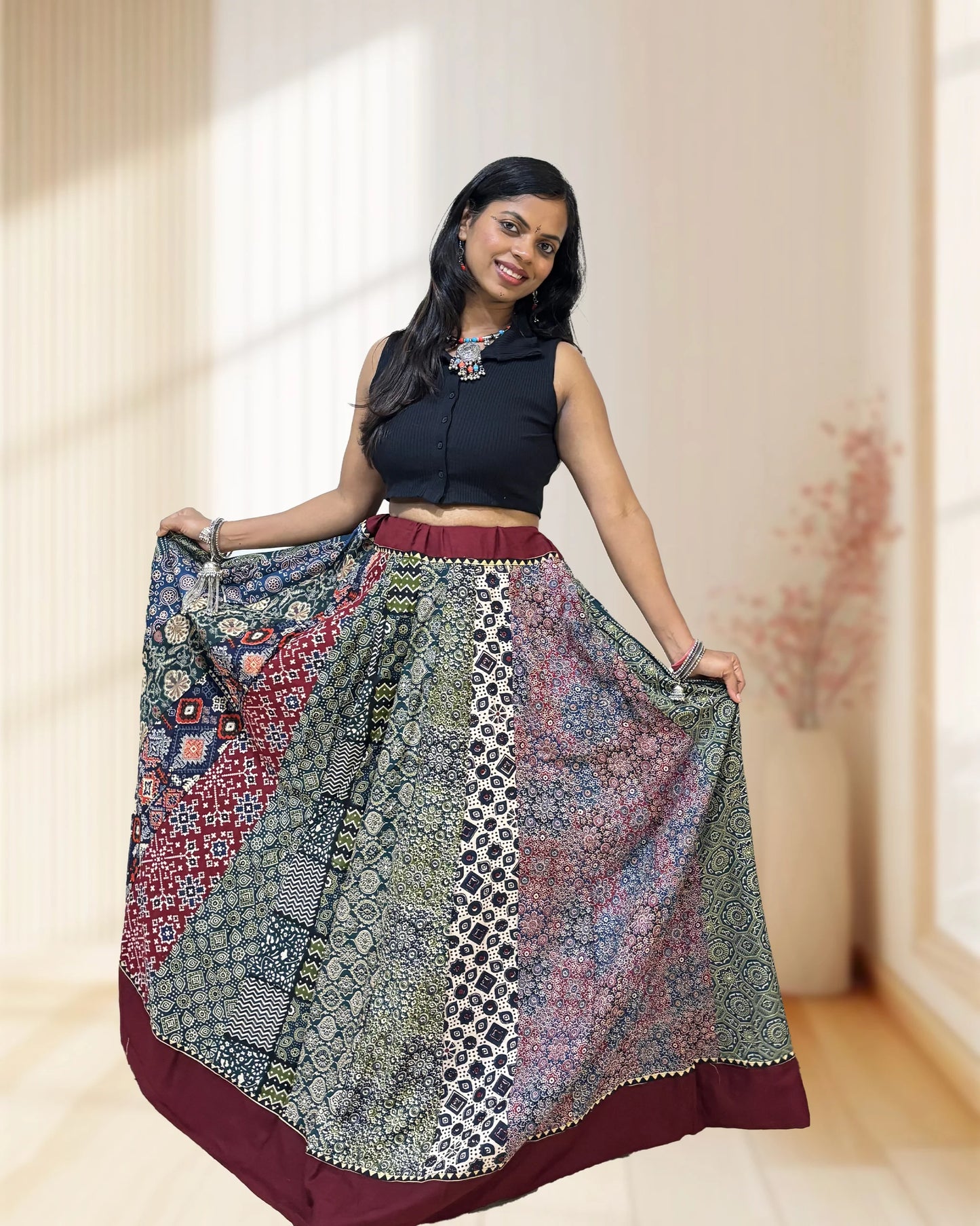 Alia Ajrakh Flared Skirt