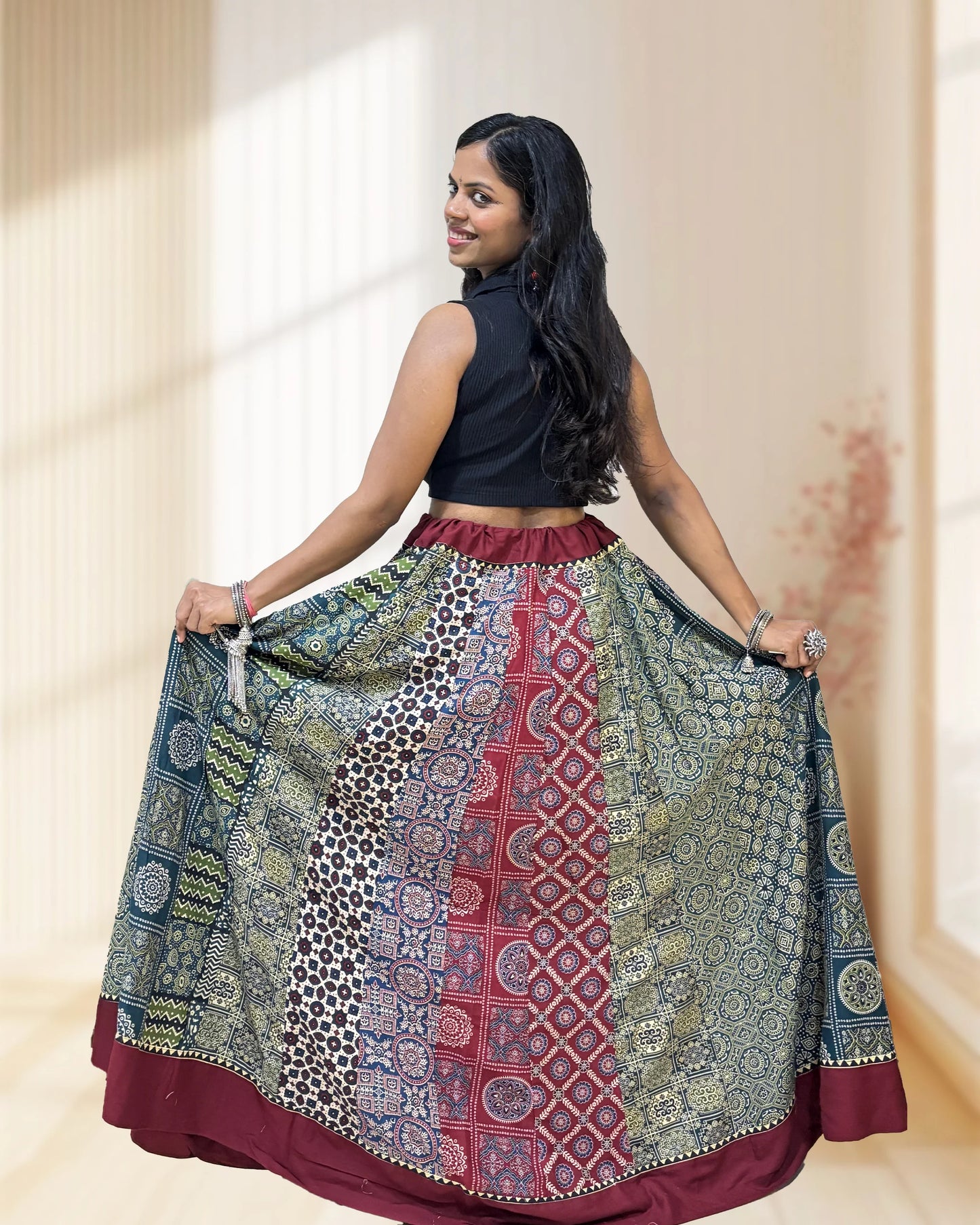 Alia Ajrakh Flared Skirt