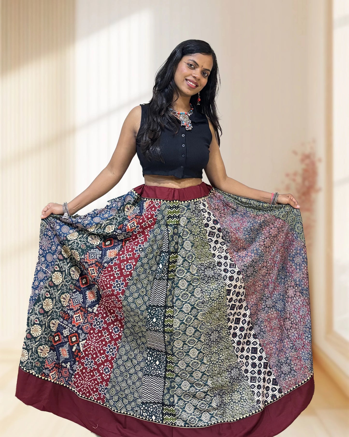 Alia Ajrakh Flared Skirt