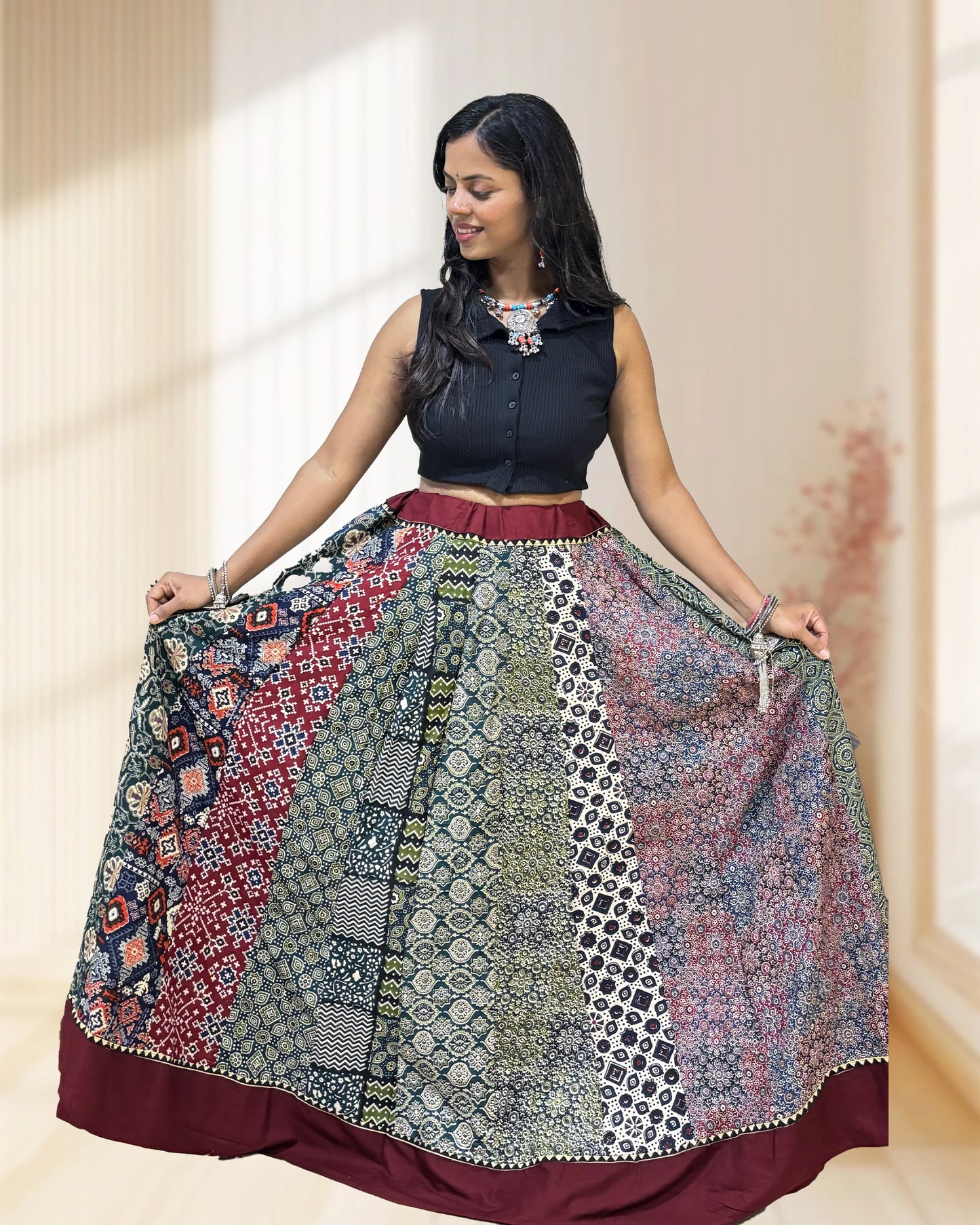 Alia Ajrakh Flared Skirt