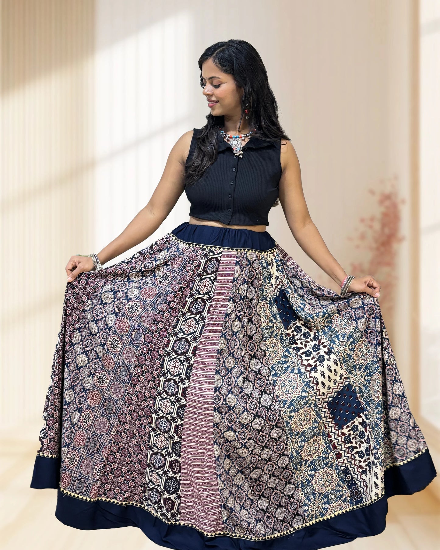 Alia Ajrakh Flared Skirt