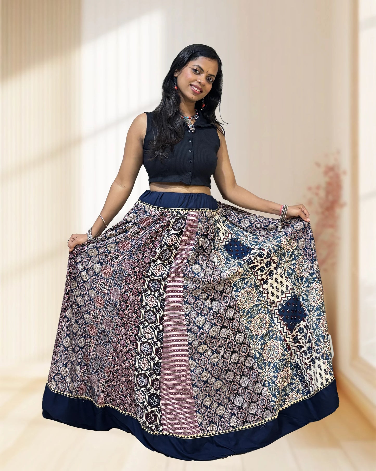 Alia Ajrakh Flared Skirt