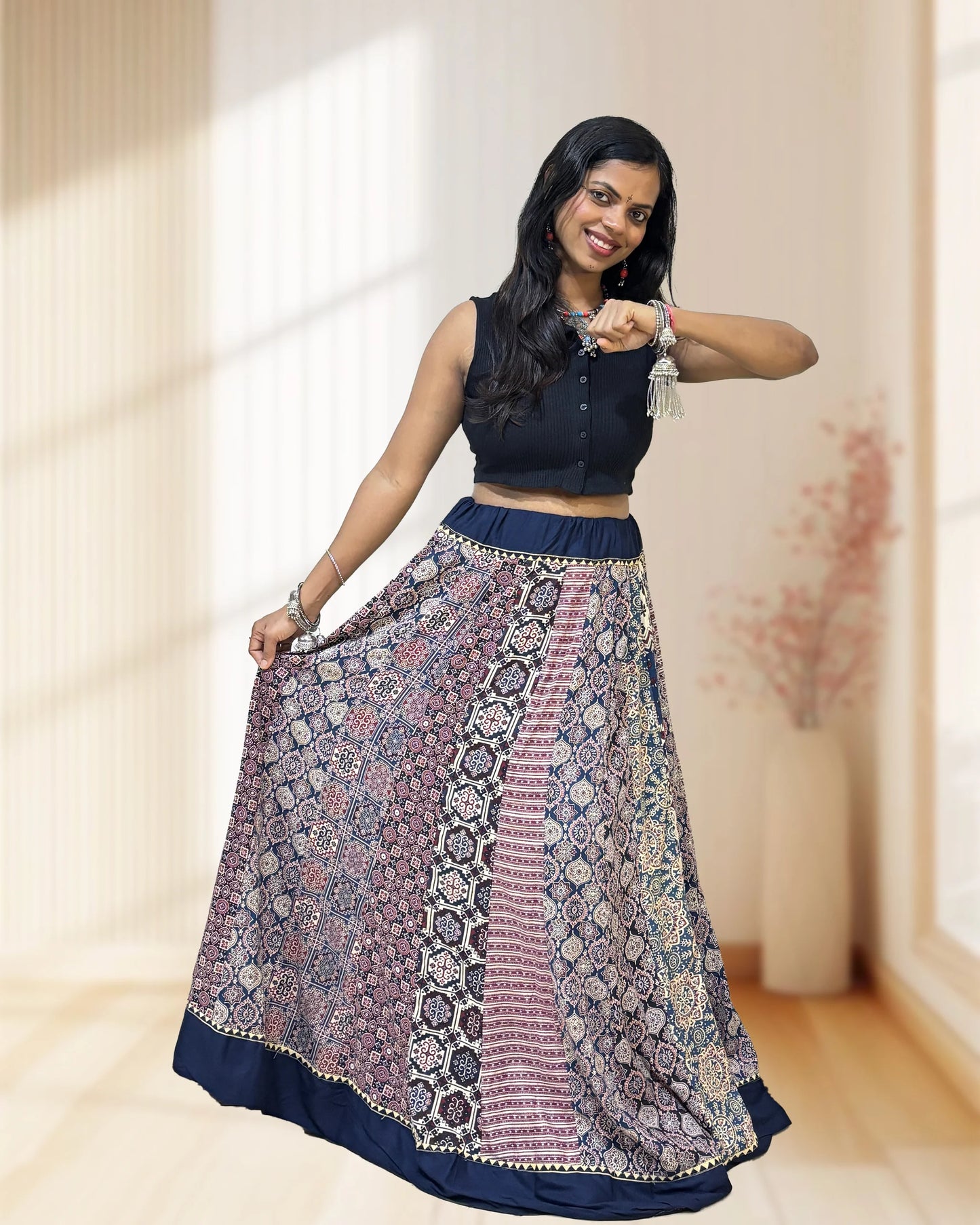 Alia Ajrakh Flared Skirt