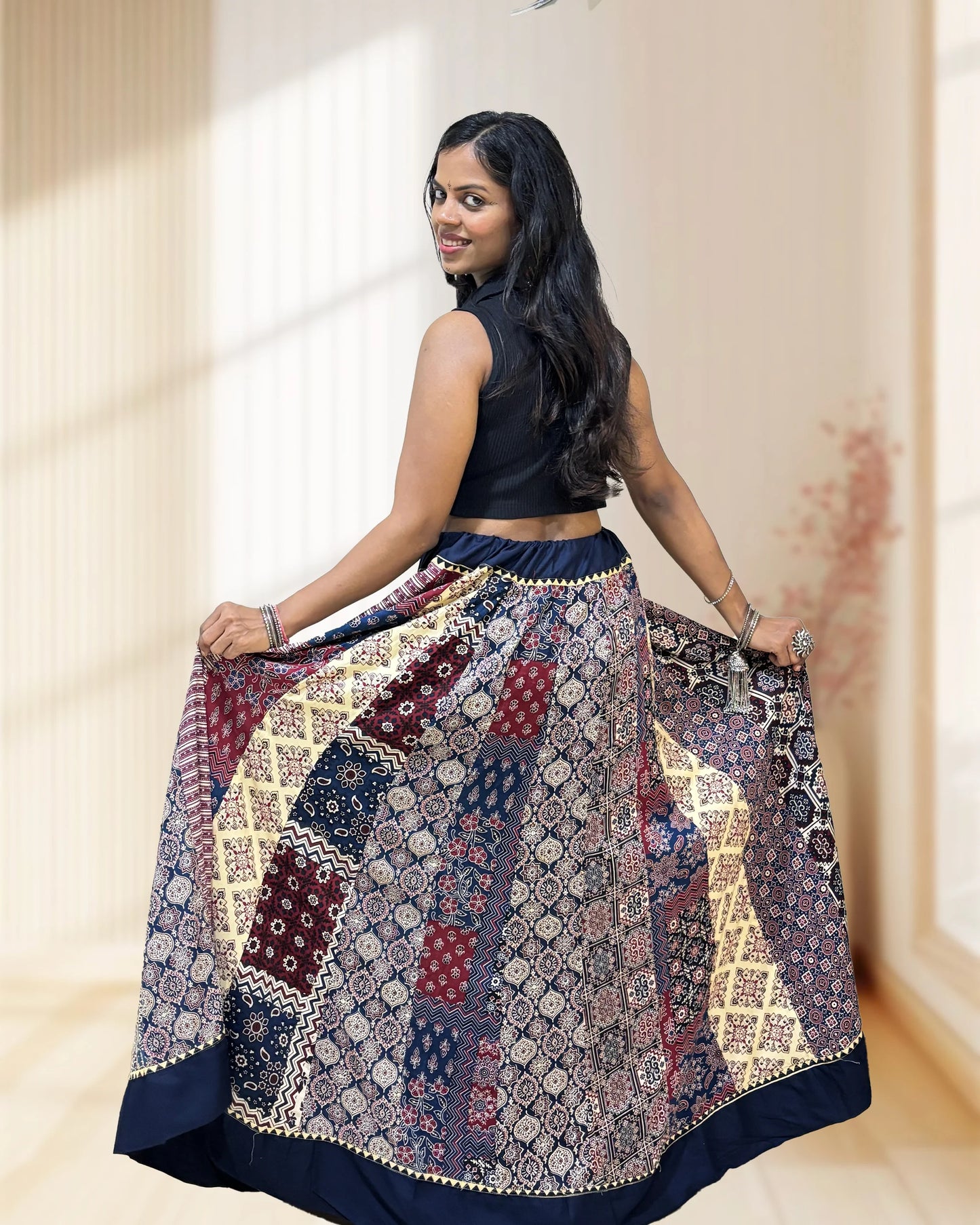 Alia Ajrakh Flared Skirt