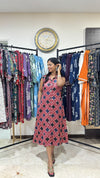 Pure Mashru Silk A-line Kriti Ajrakh Sleevless Kurti with Hand Mirror Work