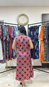 Pure Mashru Silk A-line Kriti Ajrakh Sleevless Kurti with Hand Mirror Work