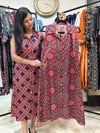 Pure Mashru Silk A-line Kriti Ajrakh Sleevless Kurti with Hand Mirror Work