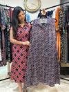 Pure Mashru Silk A-line Kriti Ajrakh Sleevless Kurti with Hand Mirror Work