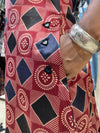 Pure Mashru Silk A-line Kriti Ajrakh Sleevless Kurti with Hand Mirror Work