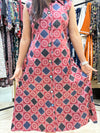 Pure Mashru Silk A-line Kriti Ajrakh Sleevless Kurti with Hand Mirror Work