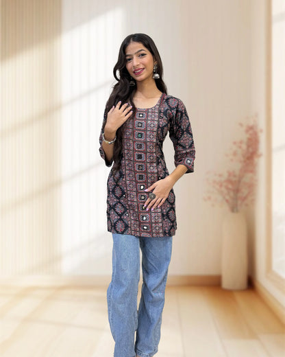 Rashmika Ajrakh Short Kurti
