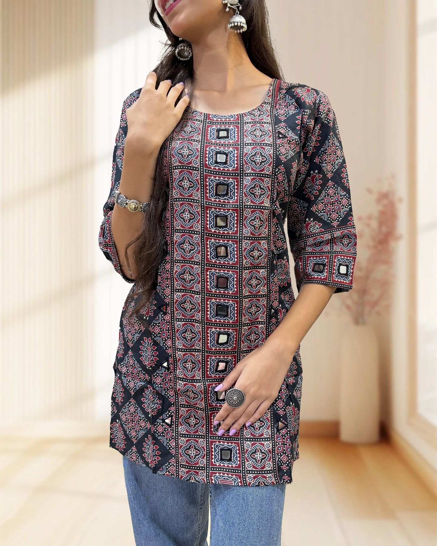 Rashmika Ajrakh Short Kurti