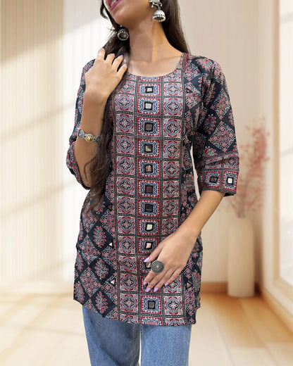Rashmika Ajrakh Short Kurti