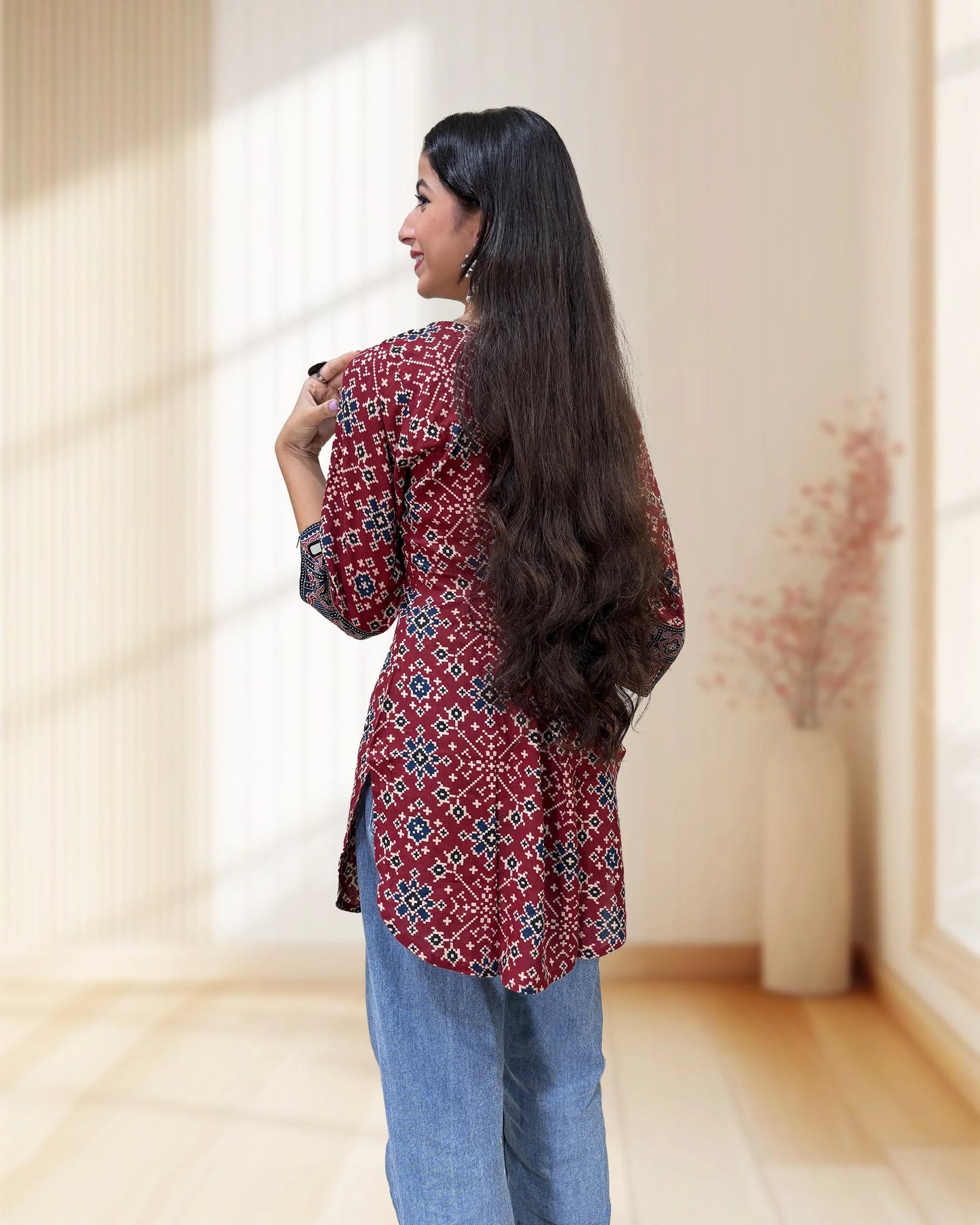 Rashmika Ajrakh Short Kurti