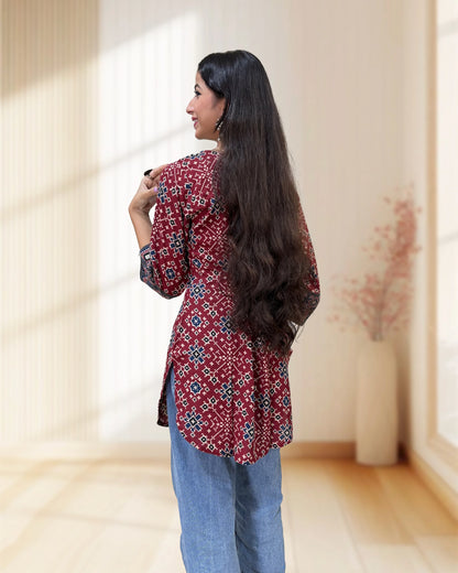 Rashmika Ajrakh Short Kurti