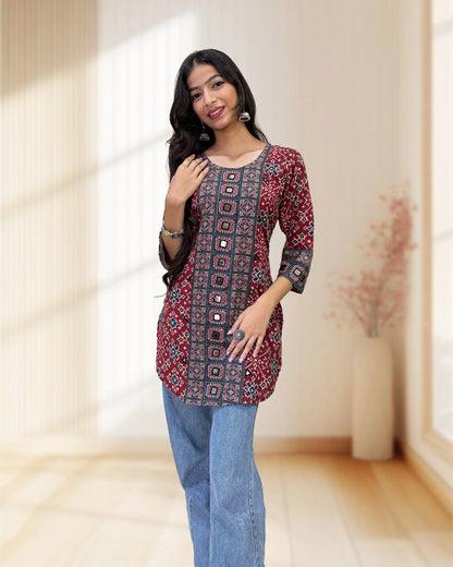 Rashmika Ajrakh Short Kurti