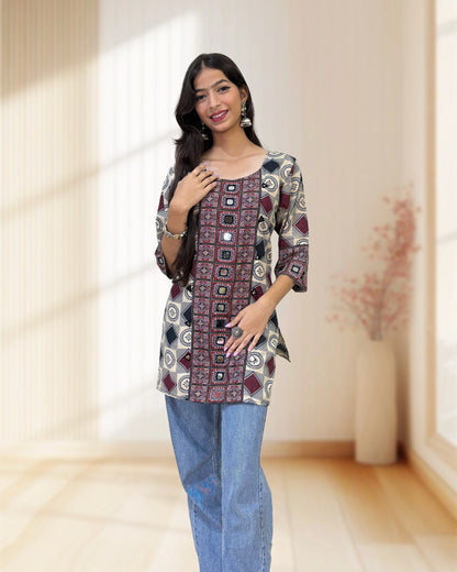 Rashmika Ajrakh Short Kurti