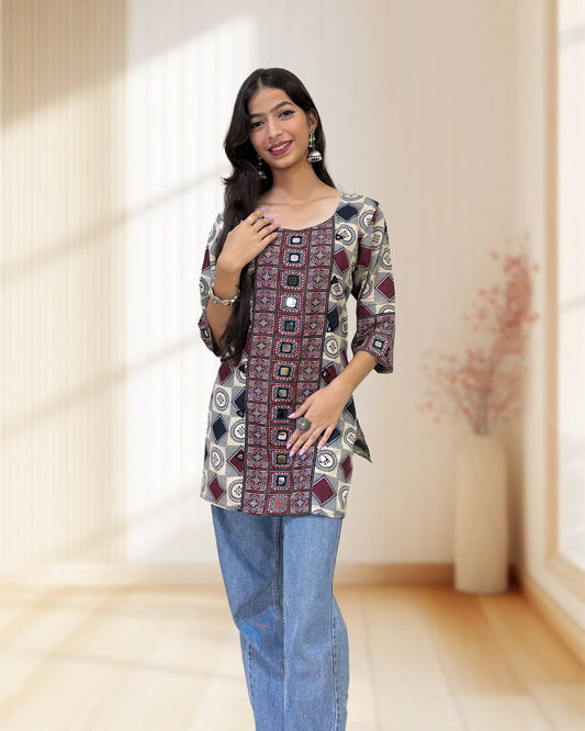 Rashmika Ajrakh Short Kurti
