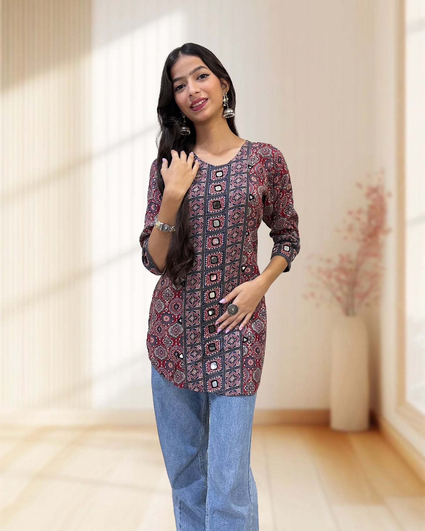 Rashmika Ajrakh Short Kurti