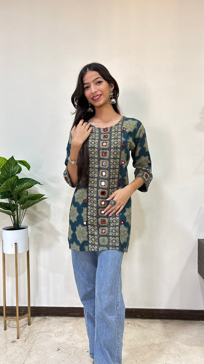 Rashmika Ajrakh Short Kurti