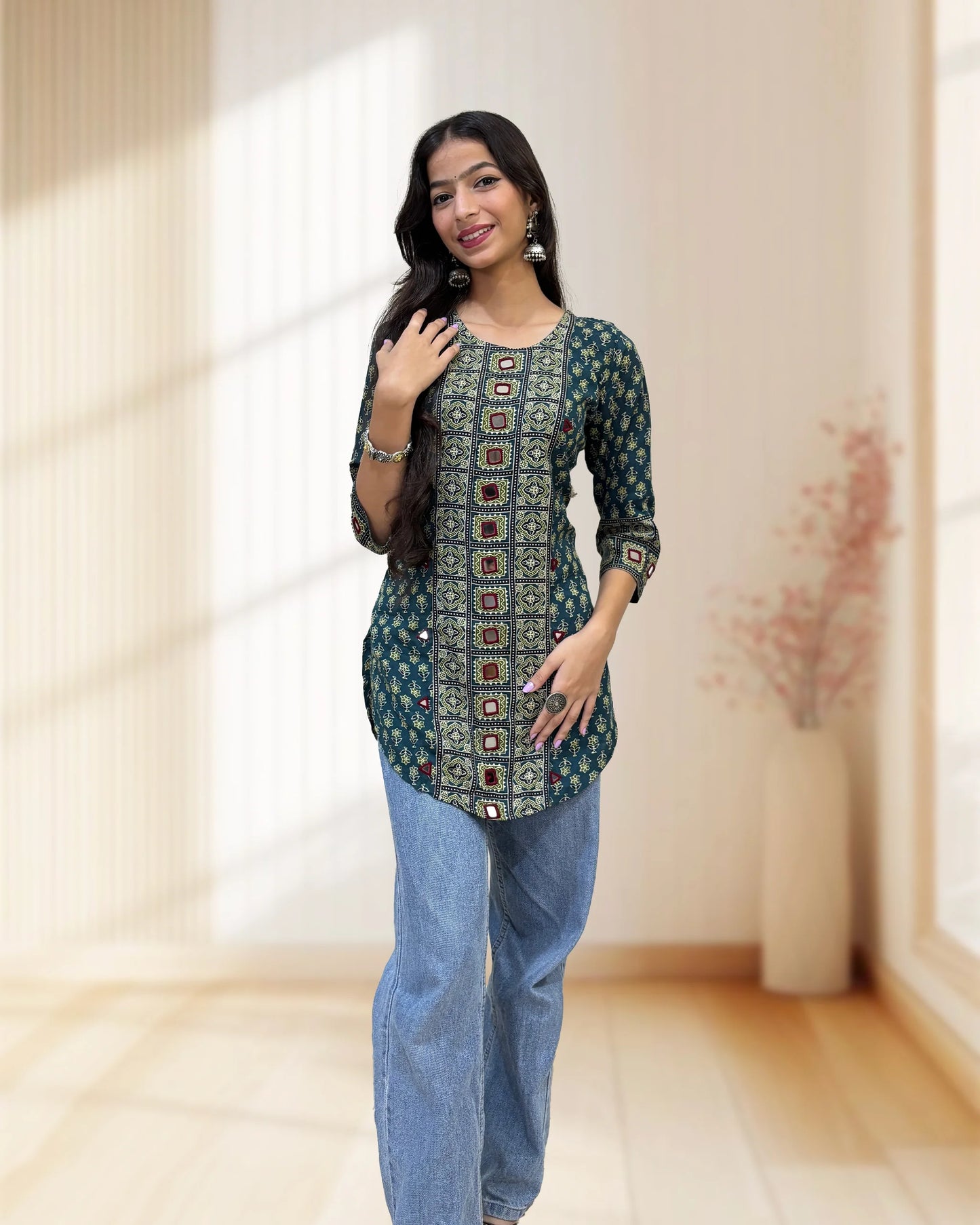 Rashmika Ajrakh Short Kurti