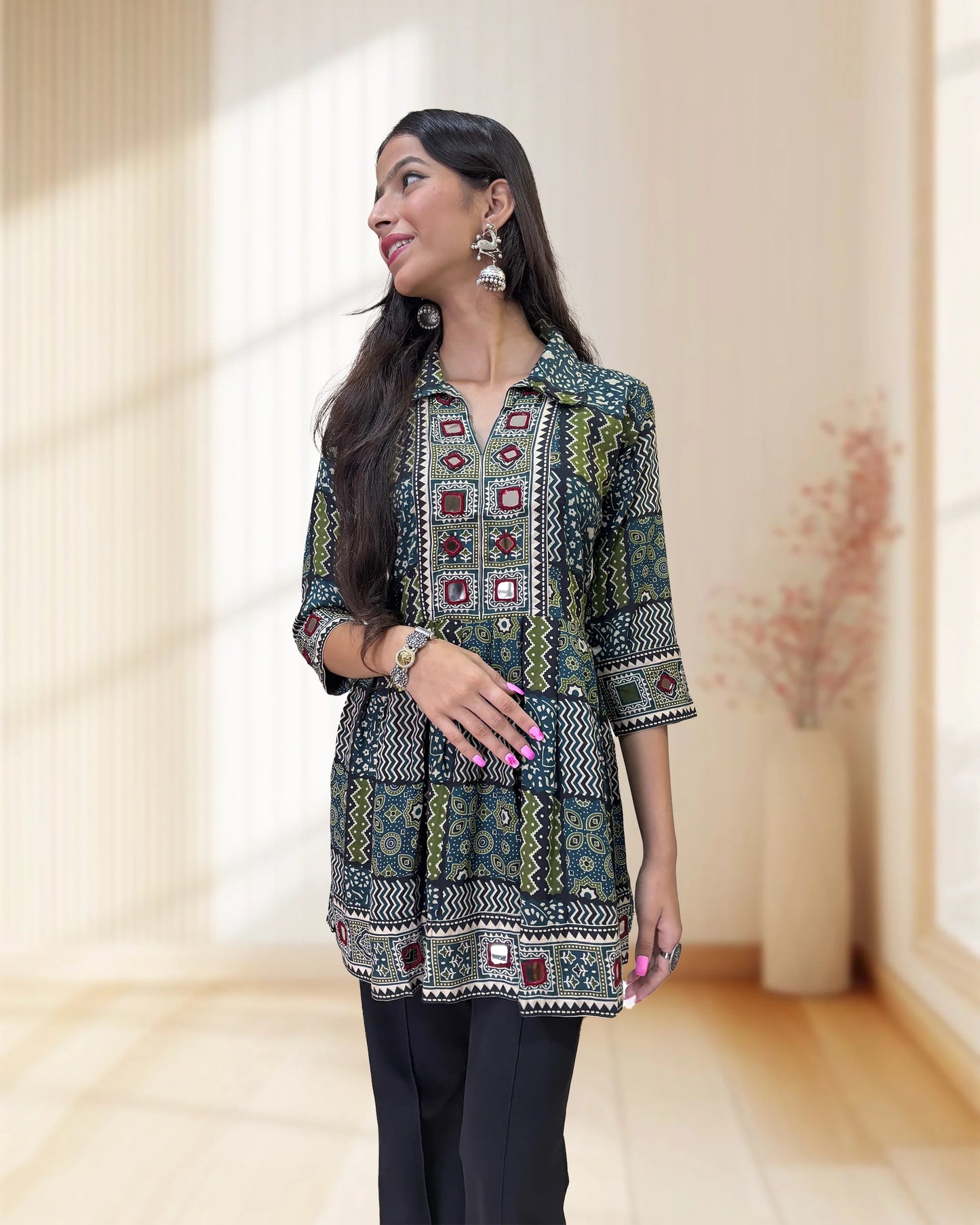 Deepika Ajrakh  Short Kurti